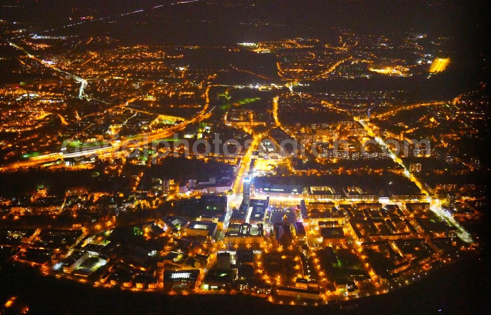 Aerial photograph at night Frankfurt (Oder) - Night lighting City view of downtown area in Frankfurt (Oder) in the state Brandenburg, Germany