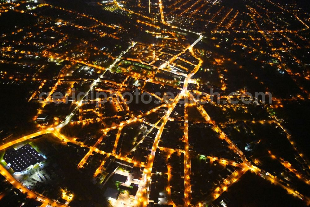 Fürstenwalde/Spree at night from above - Night lighting City view of downtown area in Fuerstenwalde/Spree in the state Brandenburg, Germany