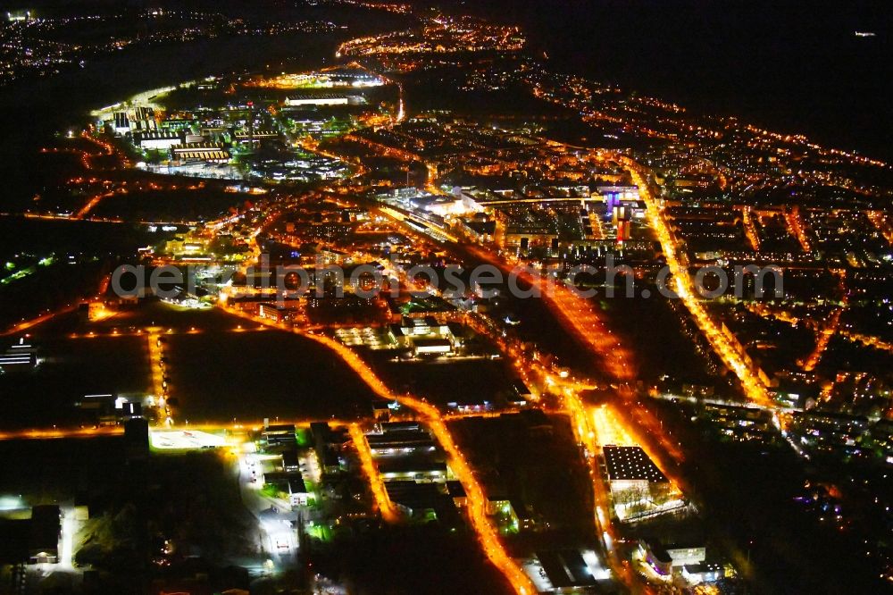 Aerial image at night Hennigsdorf - Night lighting City view of downtown area in Hennigsdorf in the state Brandenburg, Germany