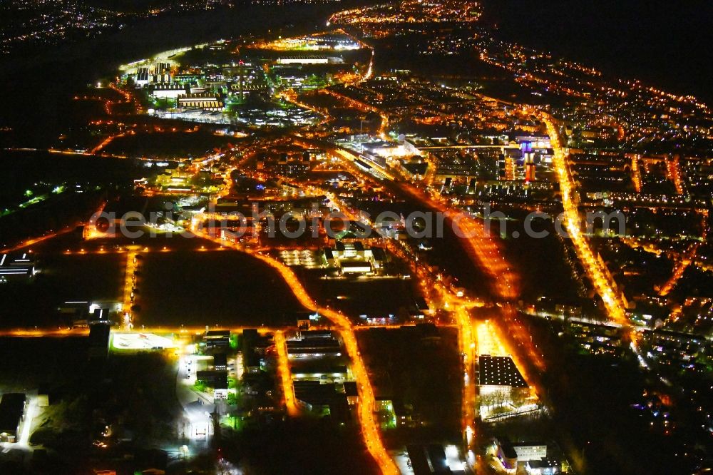 Hennigsdorf at night from above - Night lighting City view of downtown area in Hennigsdorf in the state Brandenburg, Germany