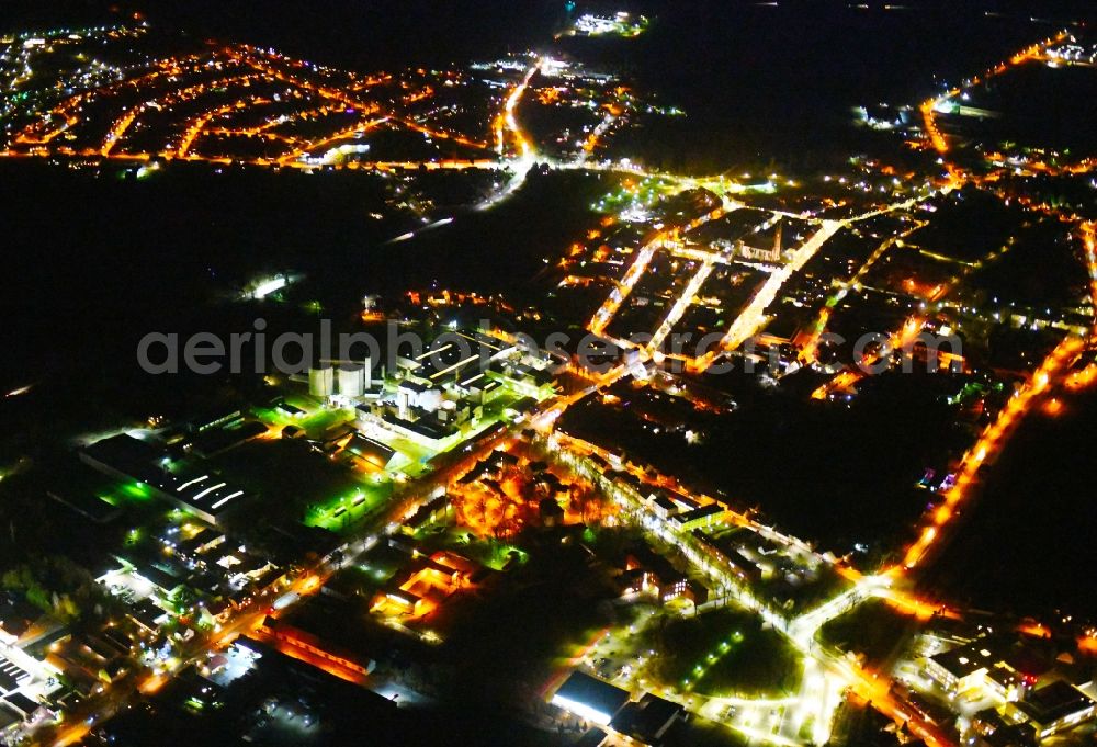 Kyritz at night from above - Night lighting City view of downtown area in Kyritz in the state Brandenburg, Germany