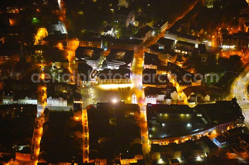 Eberswalde at night from above - Night lighting City view of downtown area with dem Paul-Wunderlich-Haus in Eberswalde in the state Brandenburg, Germany