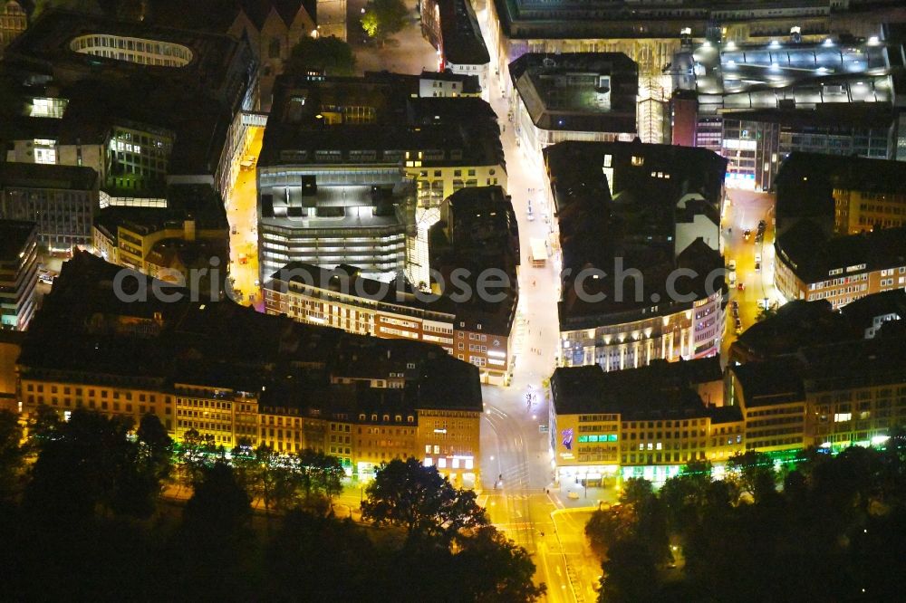 Bremen at night from above - Night lighting City view of downtown area Soegestrasse - Am Wall - Herdentor in the district Mitte in Bremen, Germany