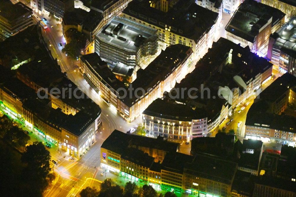 Aerial photograph at night Bremen - Night lighting City view of downtown area Soegestrasse - Am Wall - Herdentor in the district Mitte in Bremen, Germany