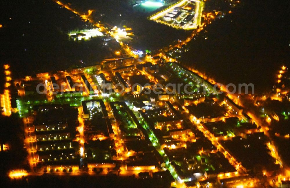 Wriezen at night from above - Night lighting City view of downtown area in Wriezen in the state Brandenburg, Germany