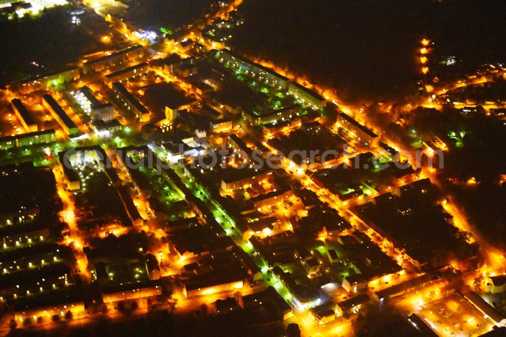 Wriezen at night from above - Night lighting City view of downtown area in Wriezen in the state Brandenburg, Germany