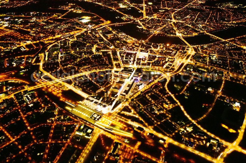 Dresden at night from above - Night lighting city view on the river bank of the River Elbe in the district Zentrum in Dresden in the state Saxony, Germany