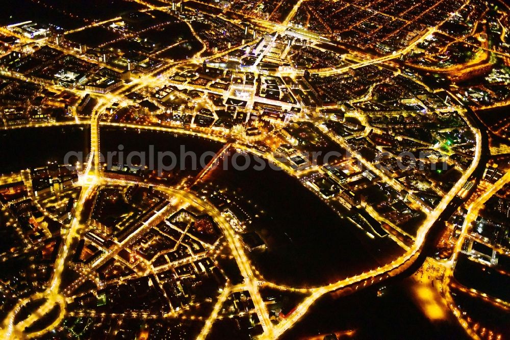 Aerial photograph at night Dresden - Night lighting city view on the river bank of the River Elbe in the district Zentrum in Dresden in the state Saxony, Germany