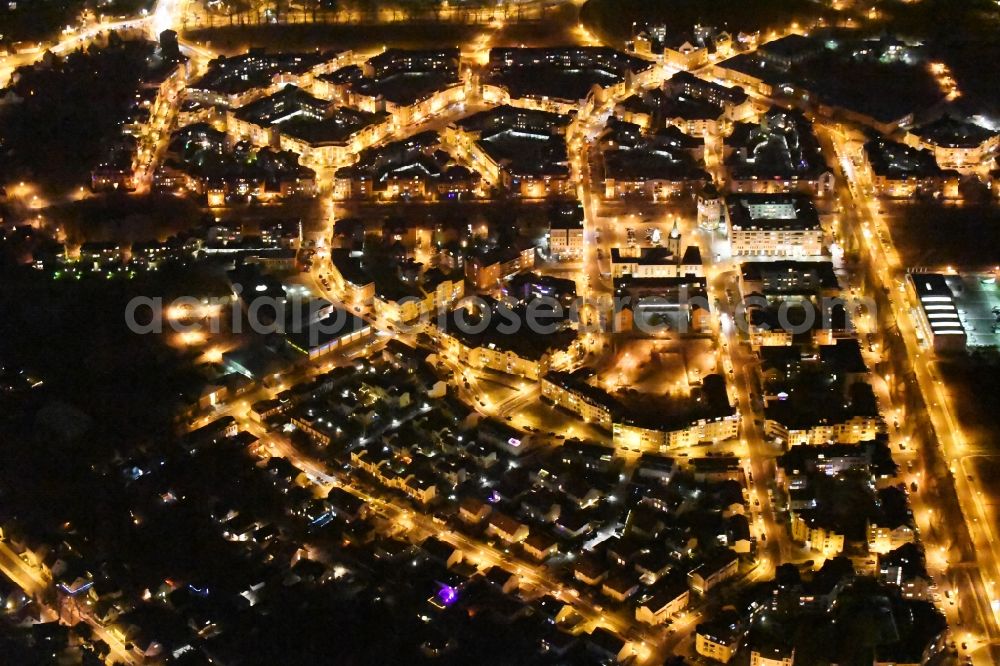 Aerial image at night Potsdam - Night lighting outskirts residential Kirchsteigfeld in Potsdam in the state Brandenburg, Germany