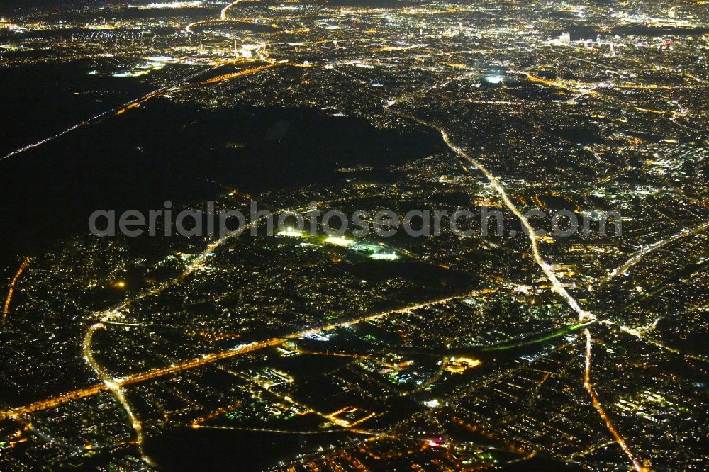 Berlin at night from the bird perspective: Night lighting Outskirts residential Argentinische Allee - Potsdamer Strasse B1 - Clayallee in the district Zehlendorf in Berlin, Germany