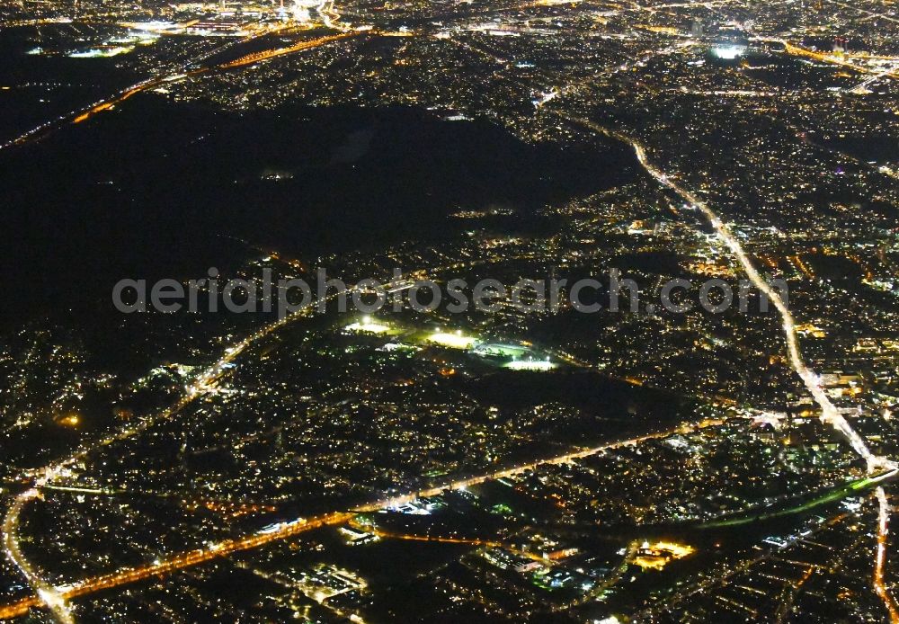 Aerial photograph at night Berlin - Night lighting Outskirts residential Argentinische Allee - Potsdamer Strasse B1 - Clayallee in the district Zehlendorf in Berlin, Germany