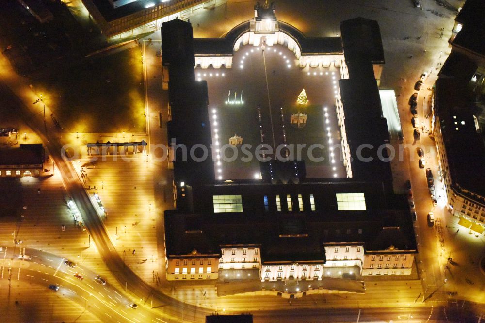 Potsdam at night from above - Night lighting Night lights and illumination of the city palace and seat of the Brandenburg State Parliament in Potsdam in the federal state of Brandenburg