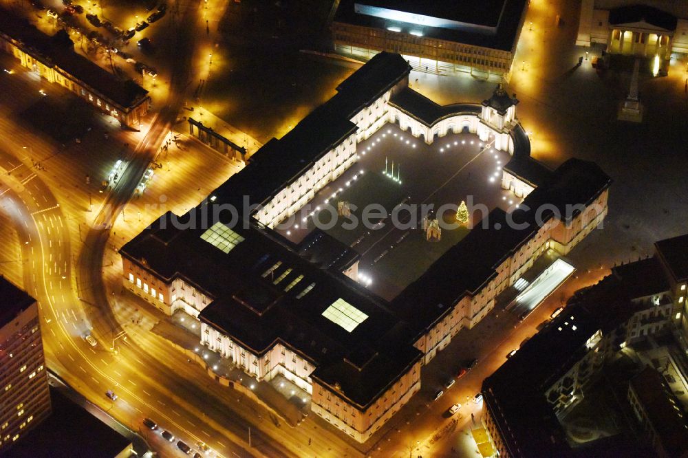 Aerial image at night Potsdam - Night lighting Night lights and illumination of the city palace and seat of the Brandenburg State Parliament in Potsdam in the federal state of Brandenburg