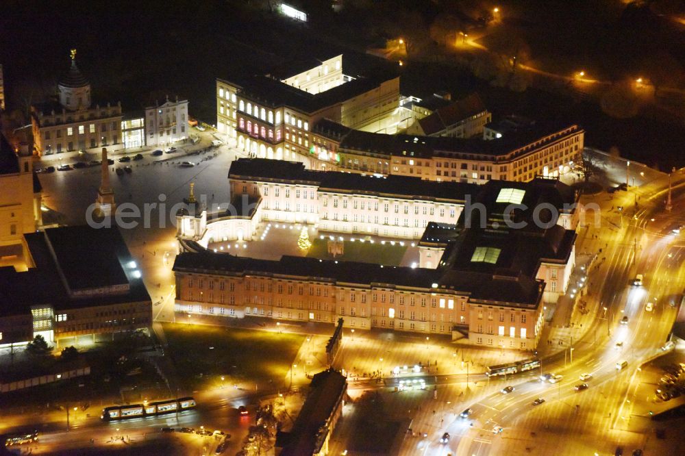 Aerial photograph at night Potsdam - Night lighting Night lights and illumination of the city palace and seat of the Brandenburg State Parliament in Potsdam in the federal state of Brandenburg