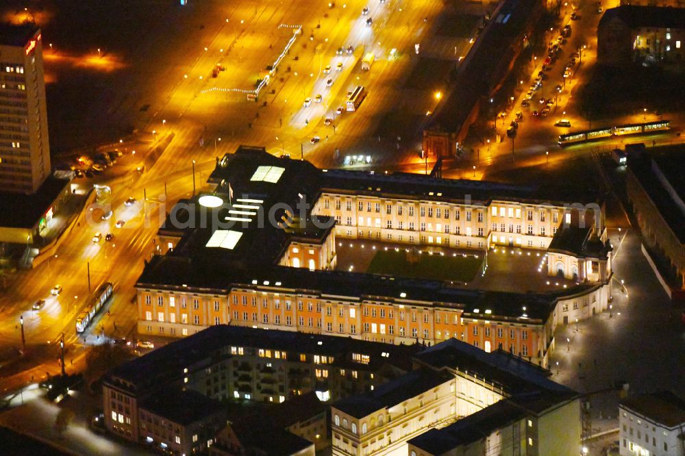 Aerial photograph at night Potsdam - Night lighting Night lights and illumination of the city palace and seat of the Brandenburg State Parliament in Potsdam in the federal state of Brandenburg