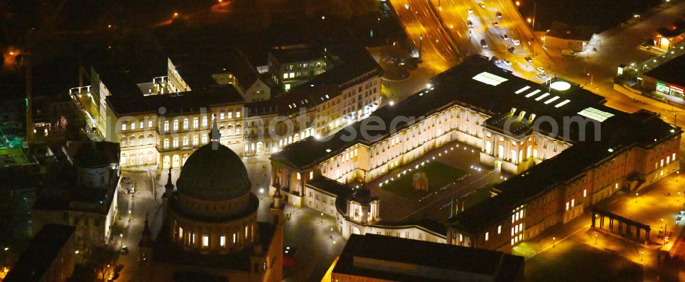 Aerial photograph at night Potsdam - Night lighting Night lights and illumination of the city palace and seat of the Brandenburg State Parliament in Potsdam in the federal state of Brandenburg