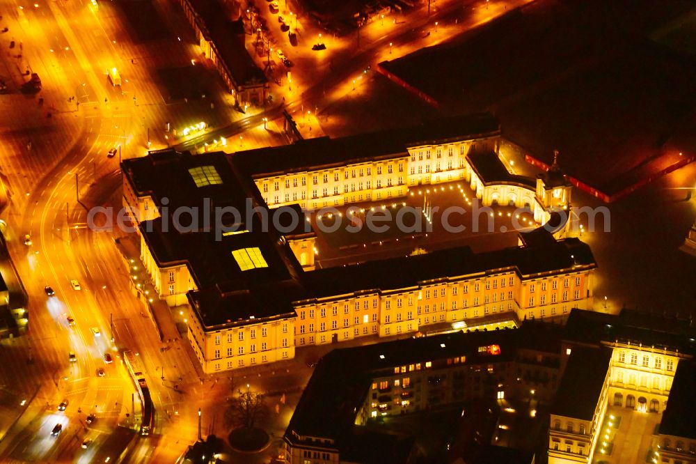 Aerial photograph at night Potsdam - Night lighting Night lights and illumination of the city palace and seat of the Brandenburg State Parliament in Potsdam in the federal state of Brandenburg