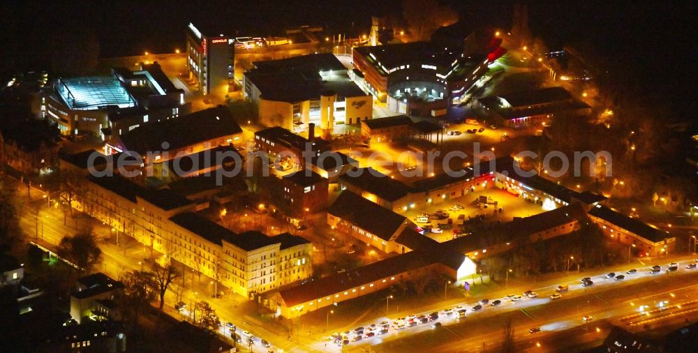 Potsdam at night from above - Night lighting District along the Nuthestrasse - Schiffbauergasse in the city in the district Noerdliche Vorstadt in Potsdam in the state Brandenburg, Germany