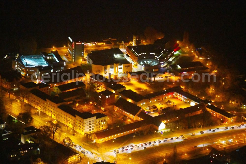 Potsdam at night from above - Night lighting District along the Nuthestrasse - Schiffbauergasse in the city in the district Noerdliche Vorstadt in Potsdam in the state Brandenburg, Germany