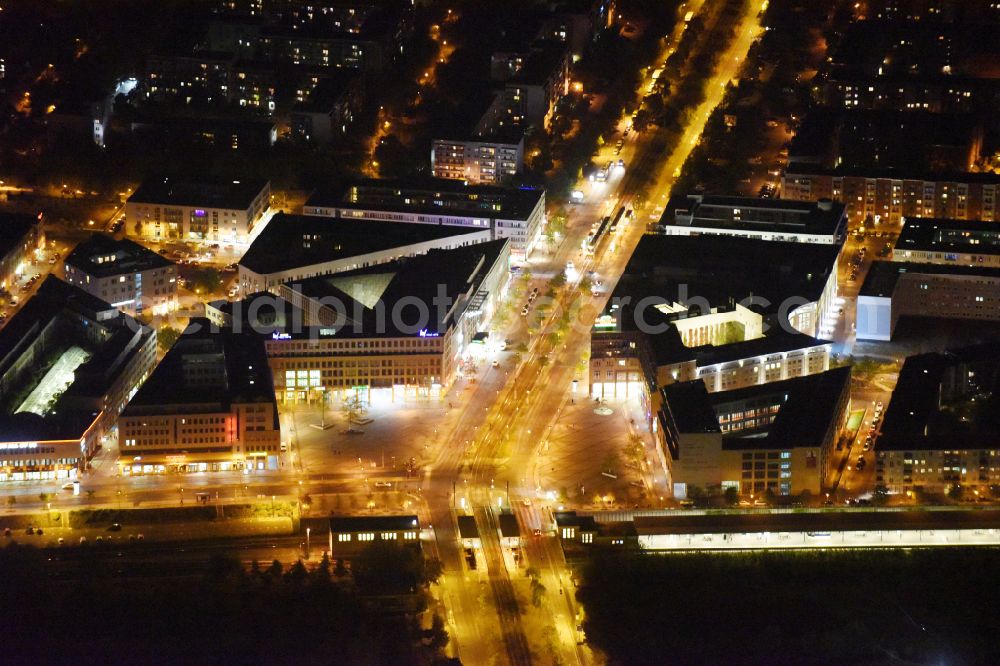 Berlin at night from above - Night lighting Ensemble space on center Helle Mitte on Alice-Salomon-Platz in the district Hellersdorf in Berlin, Germany