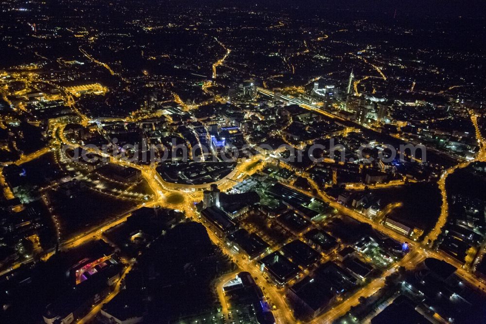 Essen at night from the bird perspective: Dortmund city center at night in the state of North Rhine-Westphalia