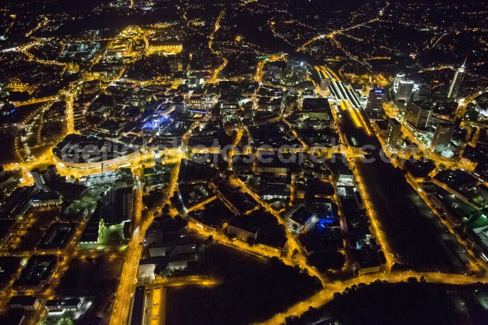 Aerial photograph at night Essen - Dortmund city center at night in the state of North Rhine-Westphalia