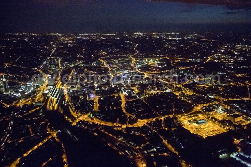 Aerial image at night Essen - Dortmund city center at night in the state of North Rhine-Westphalia