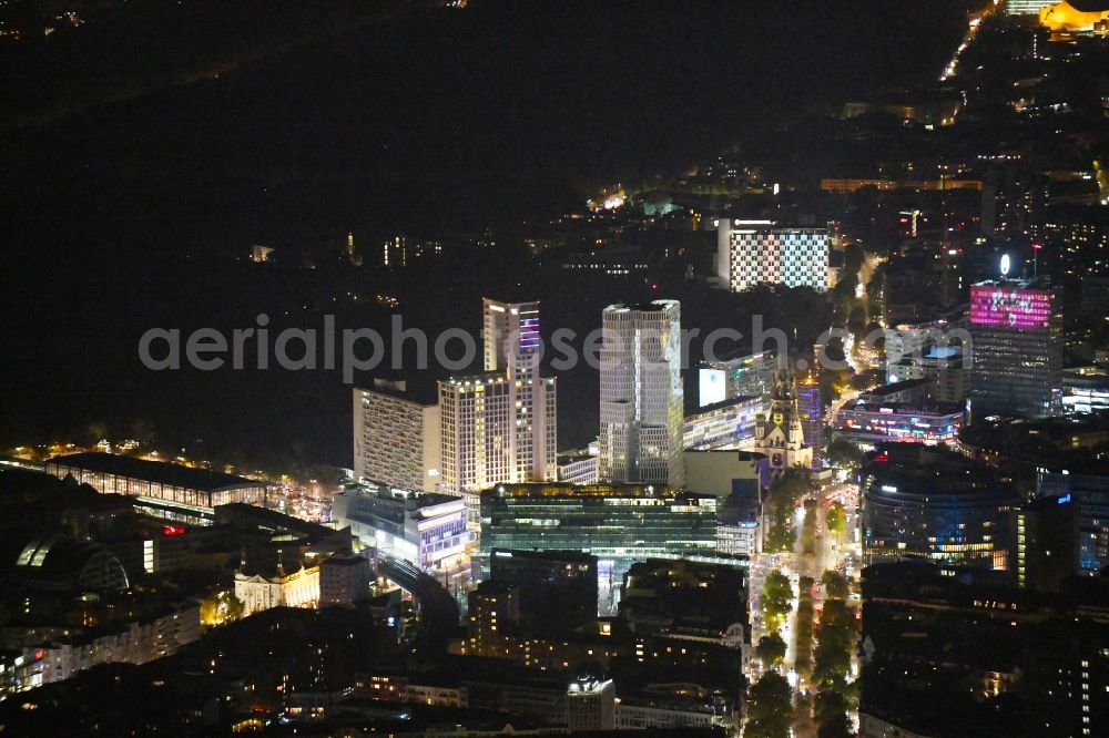 Berlin at night from above - Night lighting The city center in the downtown area in Bereich Zoologischer Garten in the district Charlottenburg in Berlin, Germany