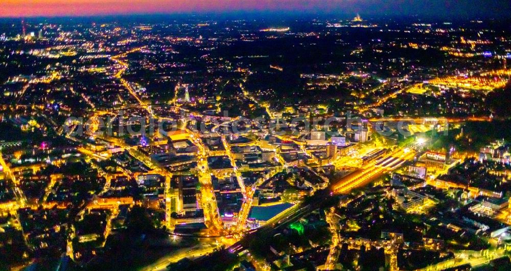 Bochum at night from above - Night lighting the city center in the downtown area in Bochum at Ruhrgebiet in the state North Rhine-Westphalia, Germany