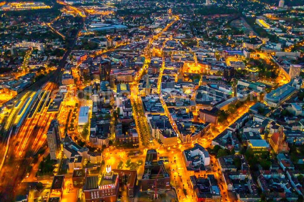 Dortmund at night from above - Night lighting the city center in the downtown area in Dortmund in the state North Rhine-Westphalia