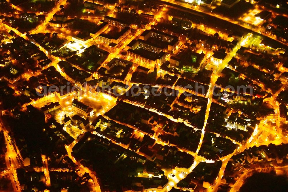 Aerial photograph at night Eisenach - Night lighting the city center in the downtown area in Eisenach in the state Thuringia, Germany