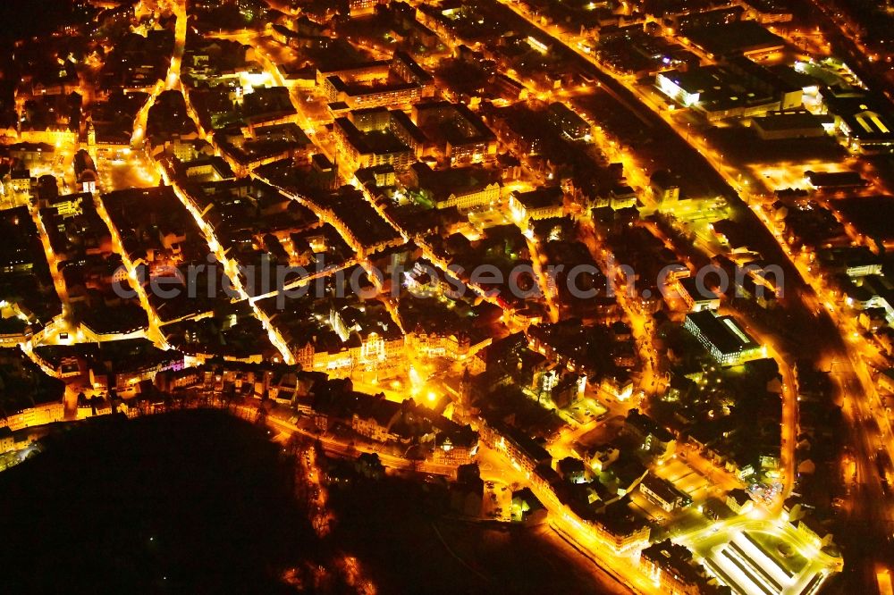 Eisenach at night from above - Night lighting the city center in the downtown area in Eisenach in the state Thuringia, Germany