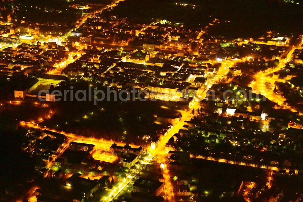 Gotha at night from above - Night lighting the city center in the downtown area in Gotha in the state Thuringia, Germany