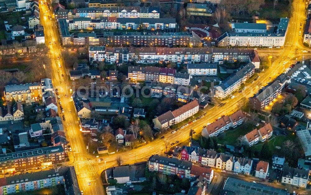 Hamm at night from above - Night lighting the city center in the downtown area on Richard-Wagnerstrasse corner Richard-Wagnerstrasse in Hamm in the state North Rhine-Westphalia, Germany