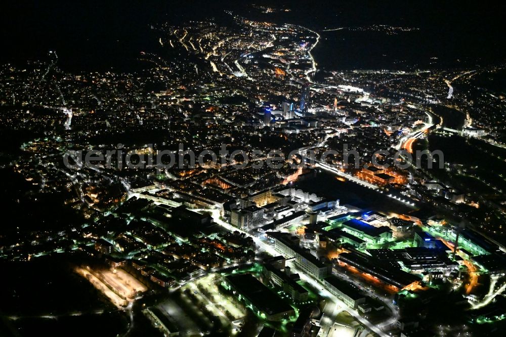 Aerial photograph at night Jena - Night lighting the city center in the downtown area in the district Lichtenhain in Jena in the state Thuringia, Germany