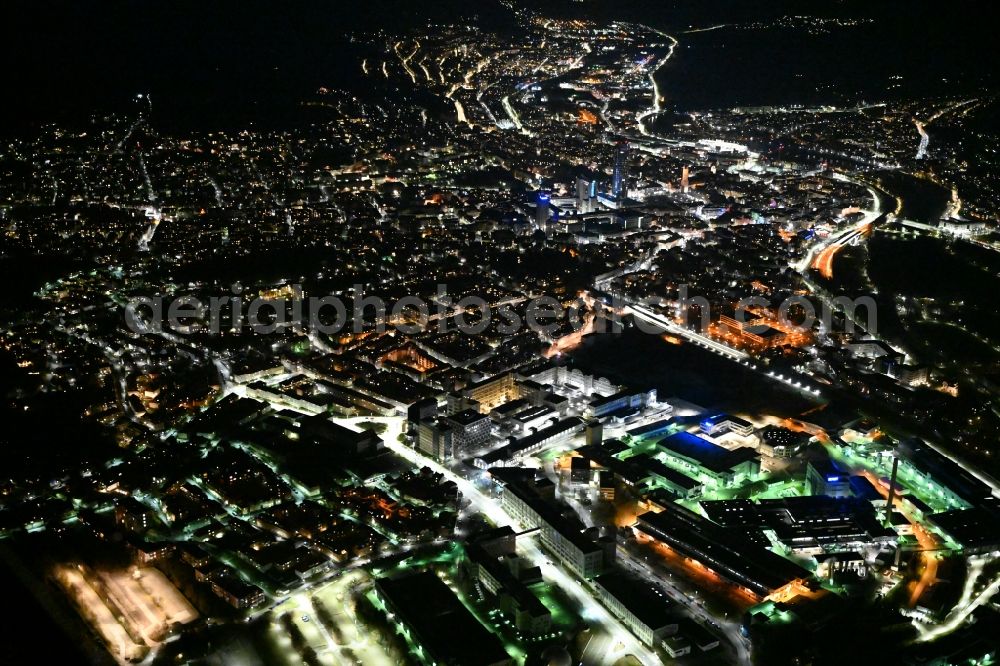 Aerial photograph at night Jena - Night lighting the city center in the downtown area in the district Lichtenhain in Jena in the state Thuringia, Germany