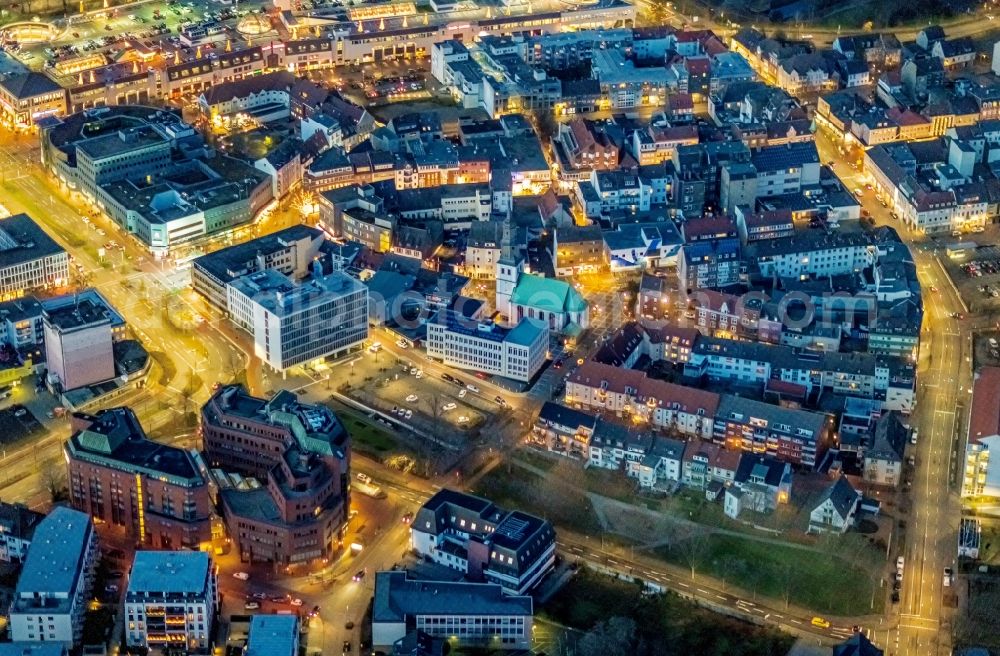 Aerial image at night Hamm - Night lighting the city center in the downtown area Lutherviertel in Hamm in the state North Rhine-Westphalia, Germany