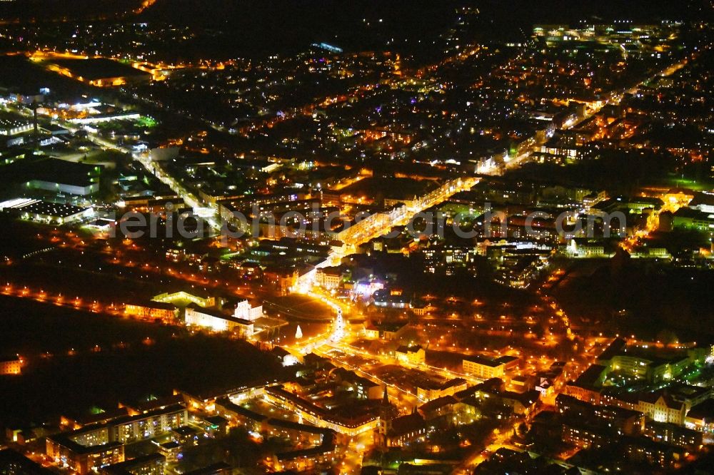 Aerial photograph at night Oranienburg - Night lighting The city center in the downtown area in Oranienburg in the state Brandenburg, Germany