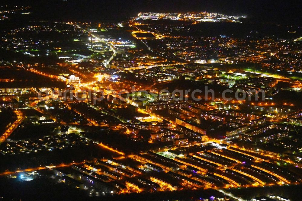 Oranienburg at night from above - Night lighting The city center in the downtown area in Oranienburg in the state Brandenburg, Germany