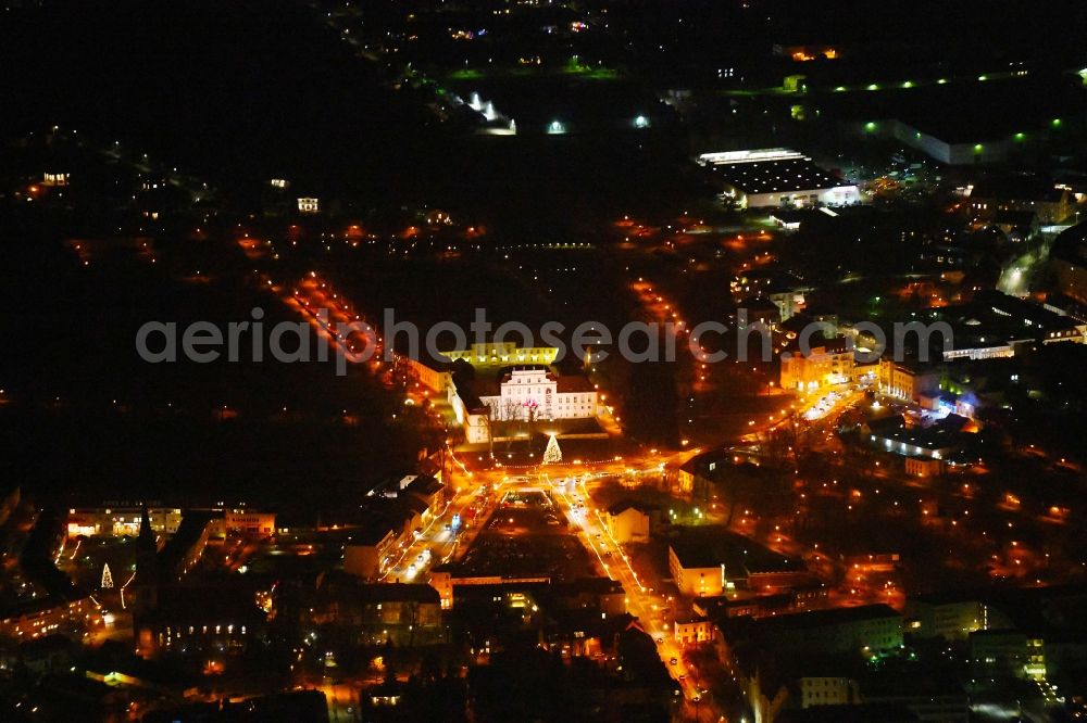 Oranienburg at night from above - Night lighting The city center in the downtown area in Oranienburg in the state Brandenburg, Germany