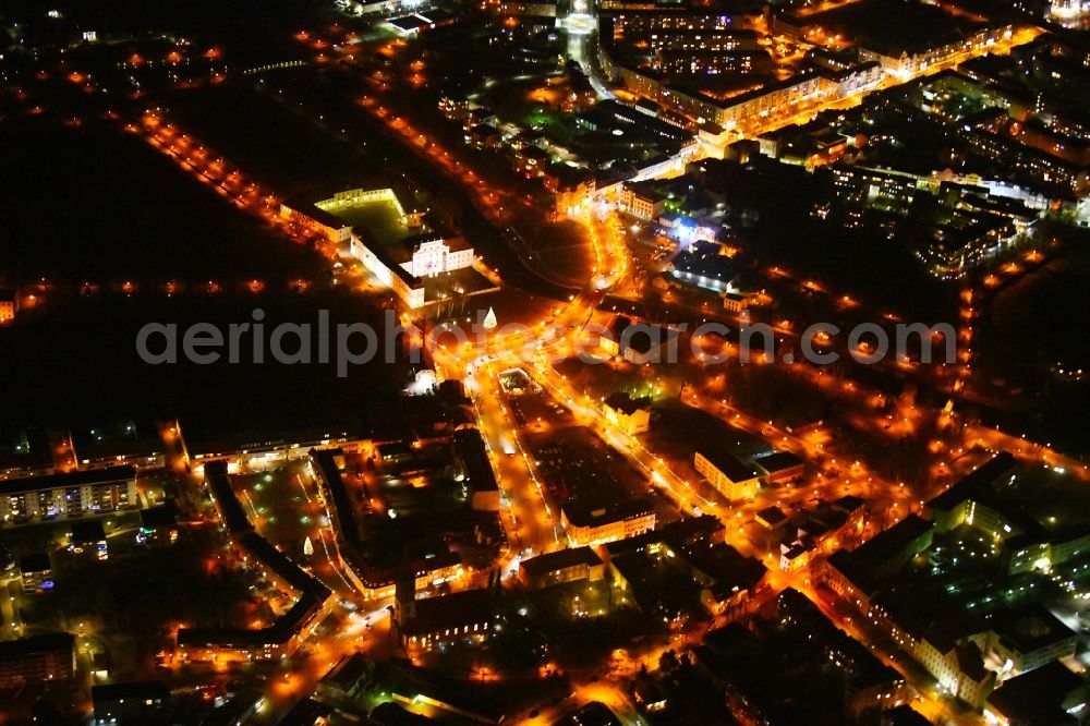 Oranienburg at night from above - Night lighting The city center in the downtown area in Oranienburg in the state Brandenburg, Germany