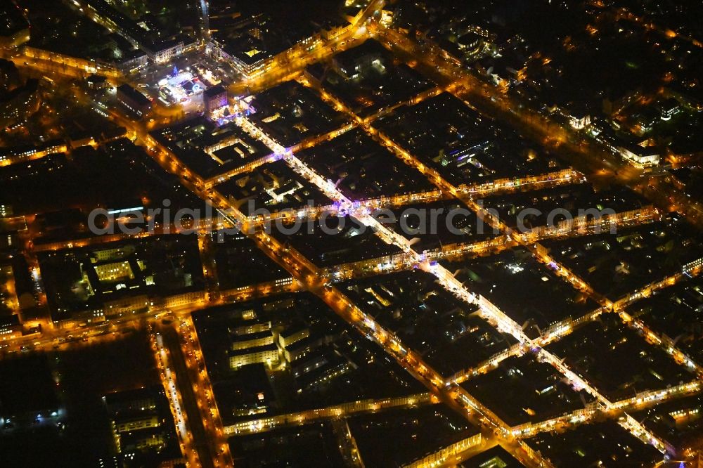 Aerial photograph at night Potsdam - Night lighting The city center in the downtown area in the district Innenstadt in Potsdam in the state Brandenburg, Germany