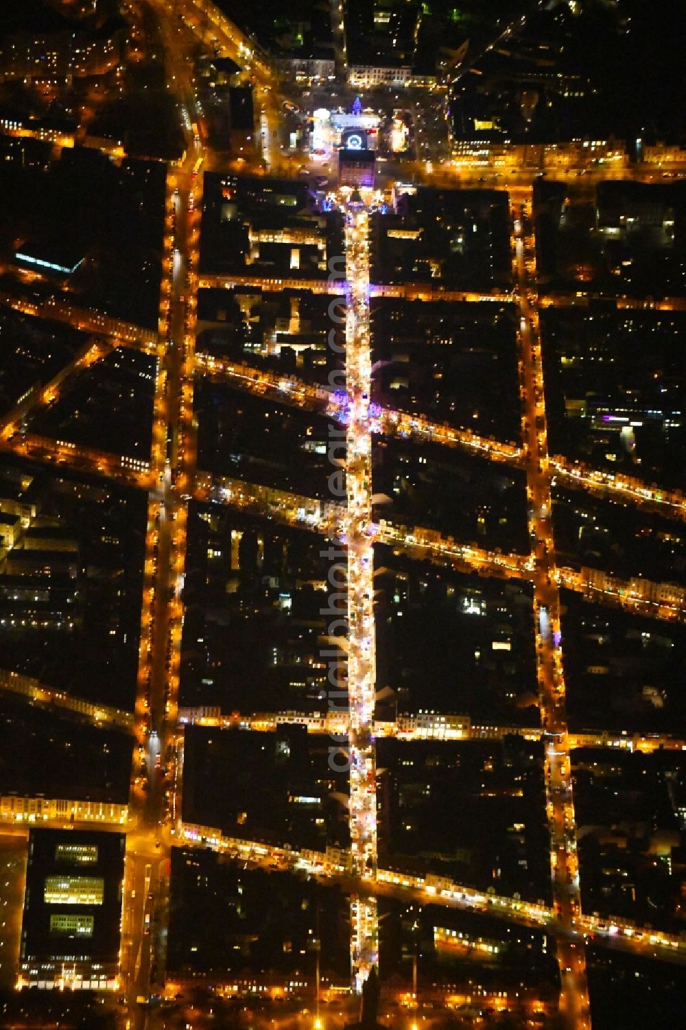 Aerial image at night Potsdam - Night lighting The city center in the downtown area in the district Innenstadt in Potsdam in the state Brandenburg, Germany