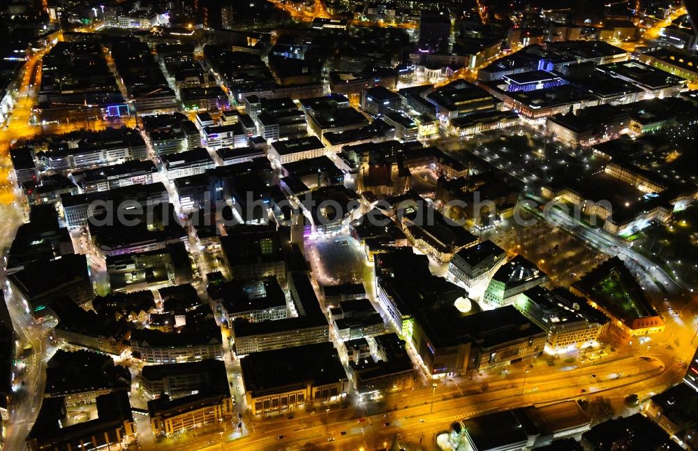 Aerial photograph at night Stuttgart - Night lighting the city center in the downtown area in Stuttgart in the state Baden-Wurttemberg, Germany