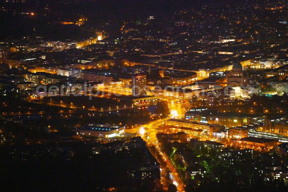 Potsdam at night from above - Night lighting City center in the downtown area on the banks of river course the Havel in the district Innenstadt in Potsdam in the state Brandenburg, Germany