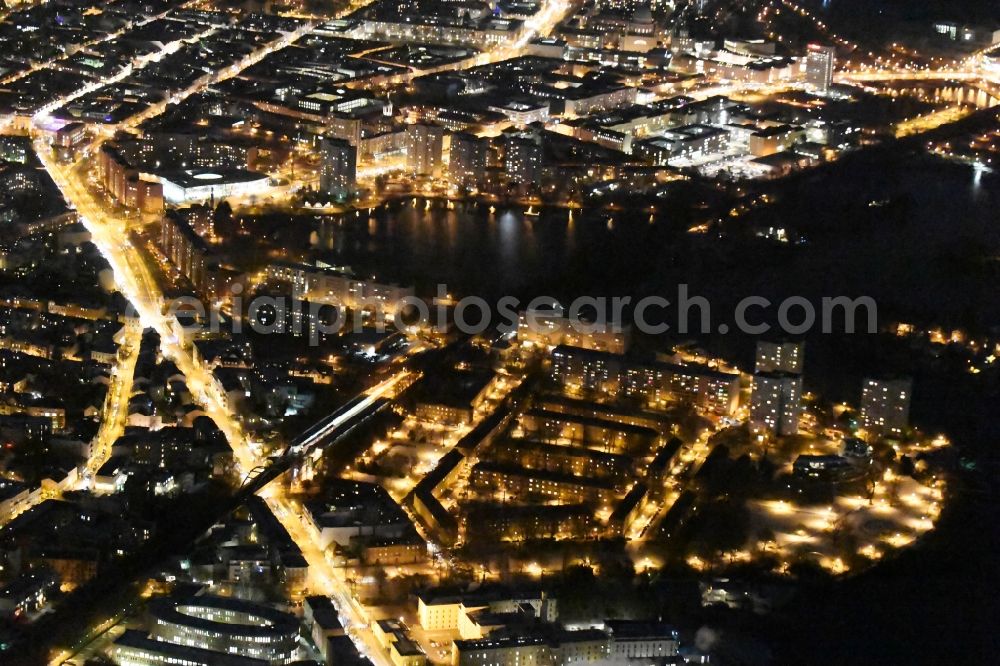 Aerial photograph at night Potsdam - Night view city center in the downtown area on the banks of river course the Havel in Potsdam in the state Brandenburg