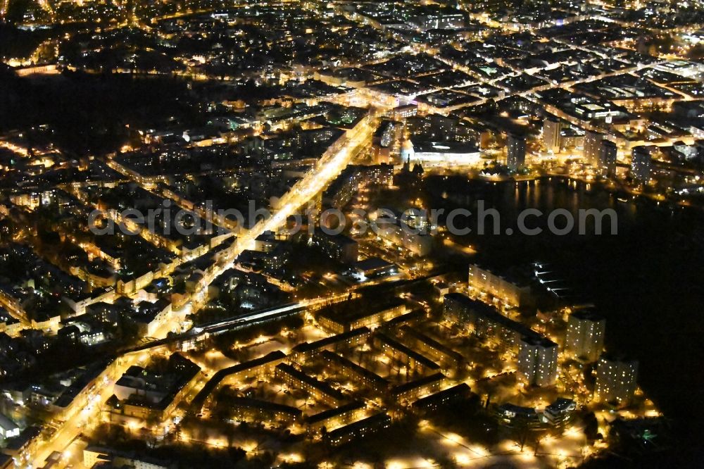 Potsdam at night from above - Night view city center in the downtown area Zeppelinstrasse in the district Westliche Vorstadt in Potsdam in the state Brandenburg