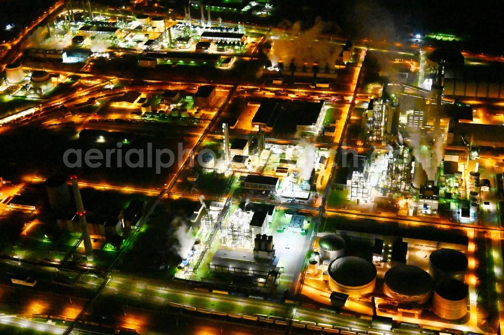 Priesteritz at night from above - Night lighting chemical agro-park Priesteritz of SKW Stickstoffwerke Priesteritz GmbH in Saxony-Anhalt