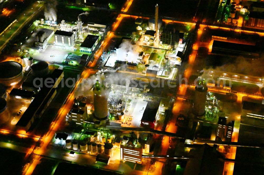 Priesteritz at night from above - Night lighting chemical agro-park Priesteritz of SKW Stickstoffwerke Priesteritz GmbH in Saxony-Anhalt