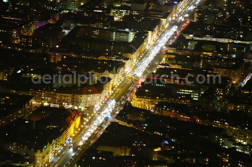 Berlin at night from above - Night lighting Street guide of famous promenade and shopping street Kaiserdamm in the district Charlottenburg in Berlin, Germany